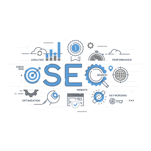 banner image for seo for new website illustrating different components for seo optimization of a new website